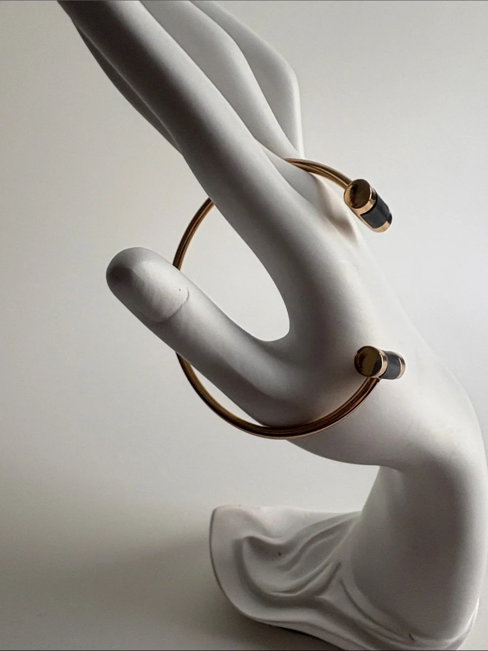 Gold Black Open Cuff Bracelet Modern Statement Women Jewelry